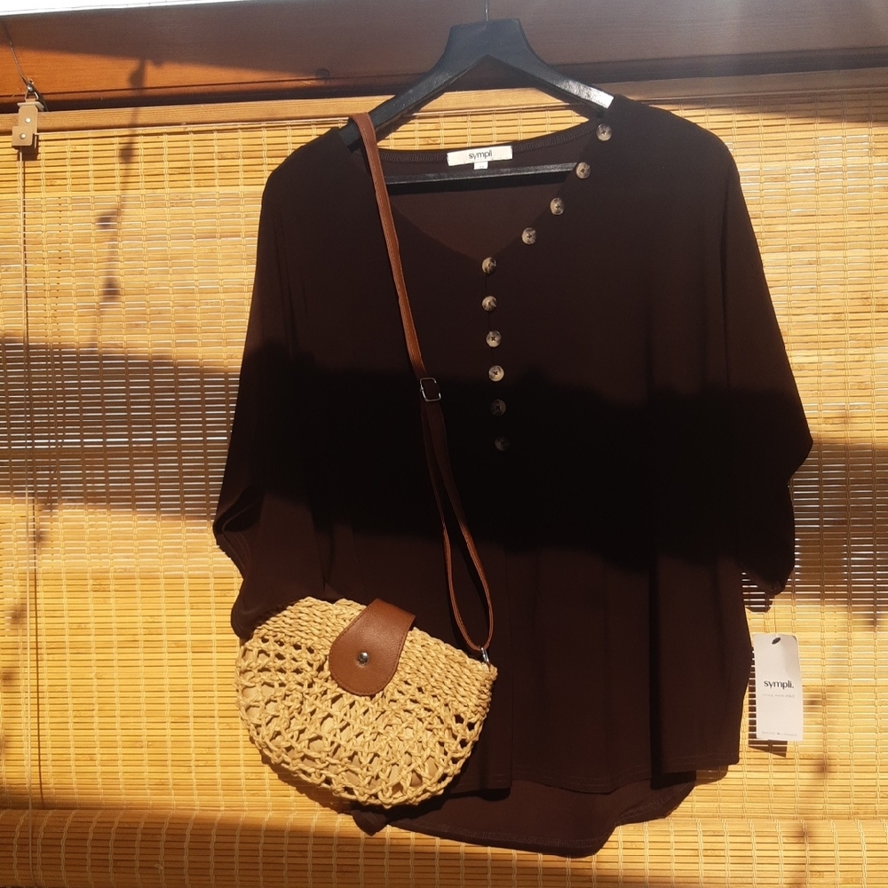 Sympli Chocolate Brown, Dolman Sleeve Top. NWT